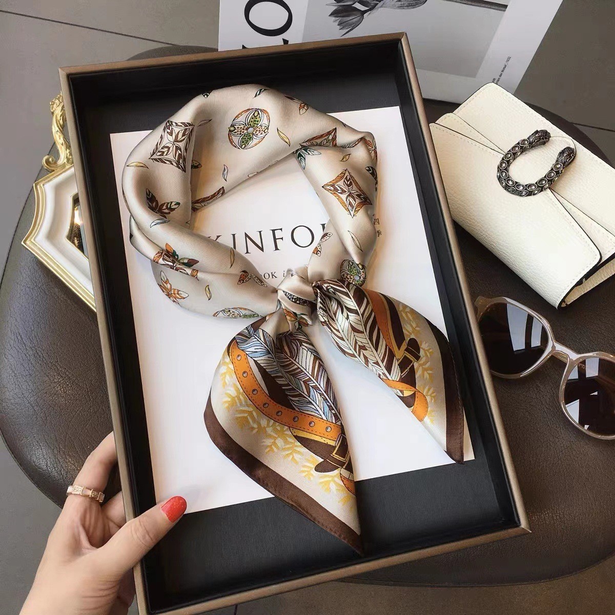 Ribbon Wired Satin - Fashion mewah cetak 70*70cm syal persegi
